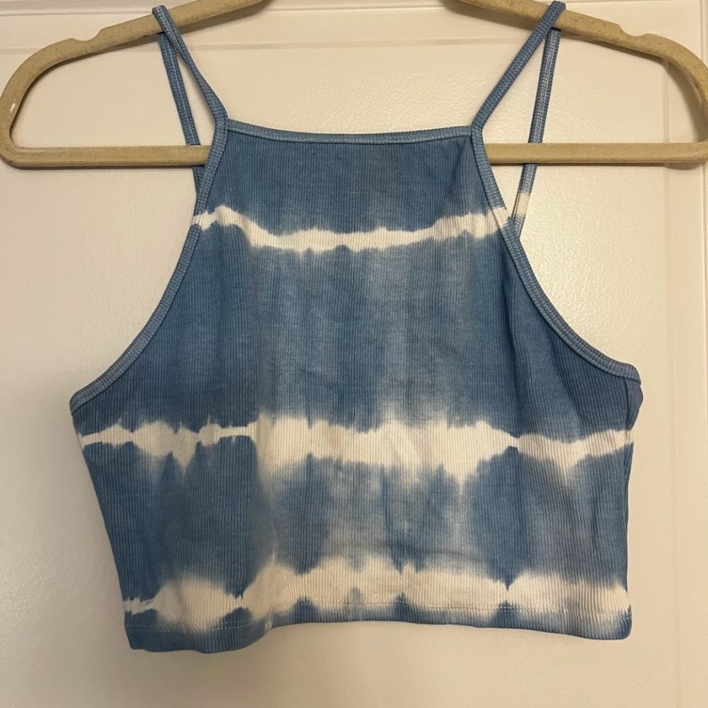 Zara Blue and White Cropped Tank Top Size Large